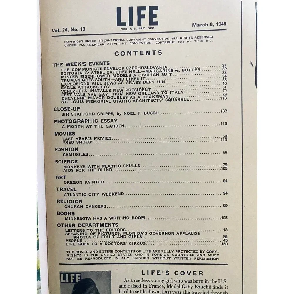 LIFE Magazine March 8 1948 Gaby Bouche Cover Communists Take Czechoslovakia